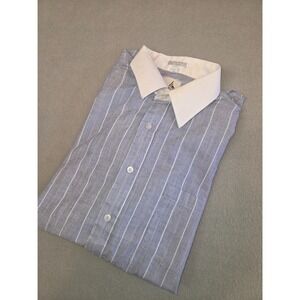 Ketch Men's Blue White Stripe Dress Shirt 16.5 32/33 Contrast Collar Tailored